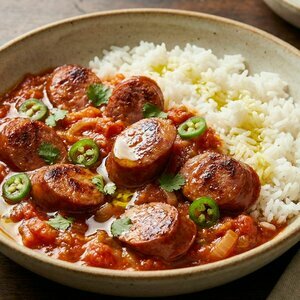 Rougail Saucisse au Piment de Jalape&ntilde;o et Riz
